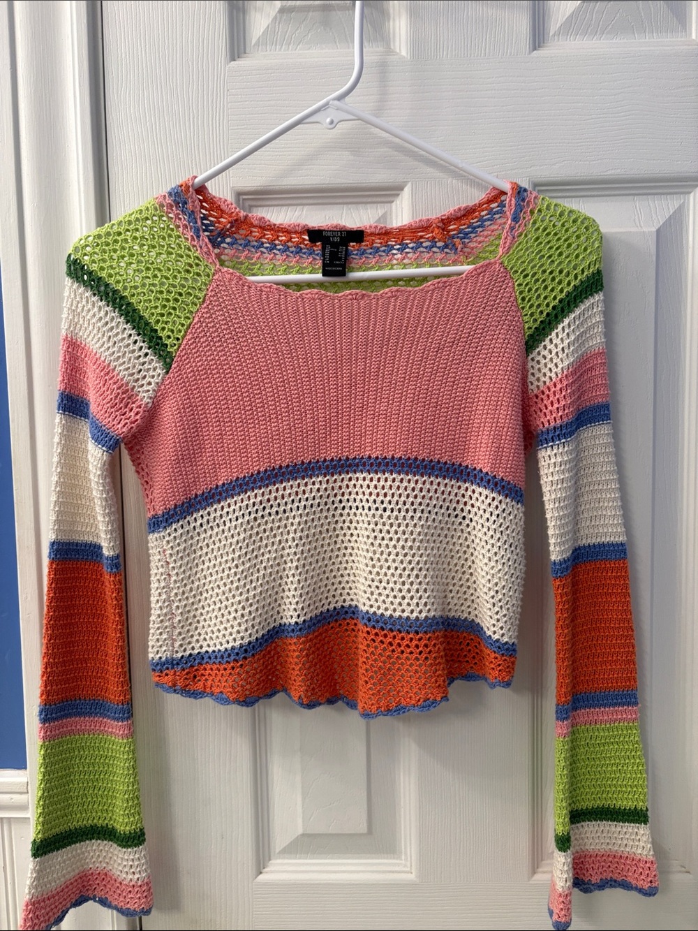 Forever 21 Girls Crochet Multicolor Stripe Top. 100% Cotton Size 9/10